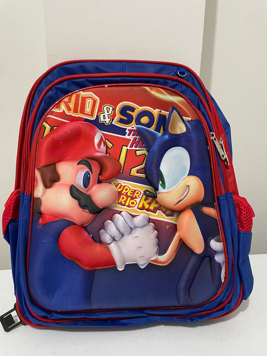 Mochila combo 3d  mario y sonic + lonchera + lapicera